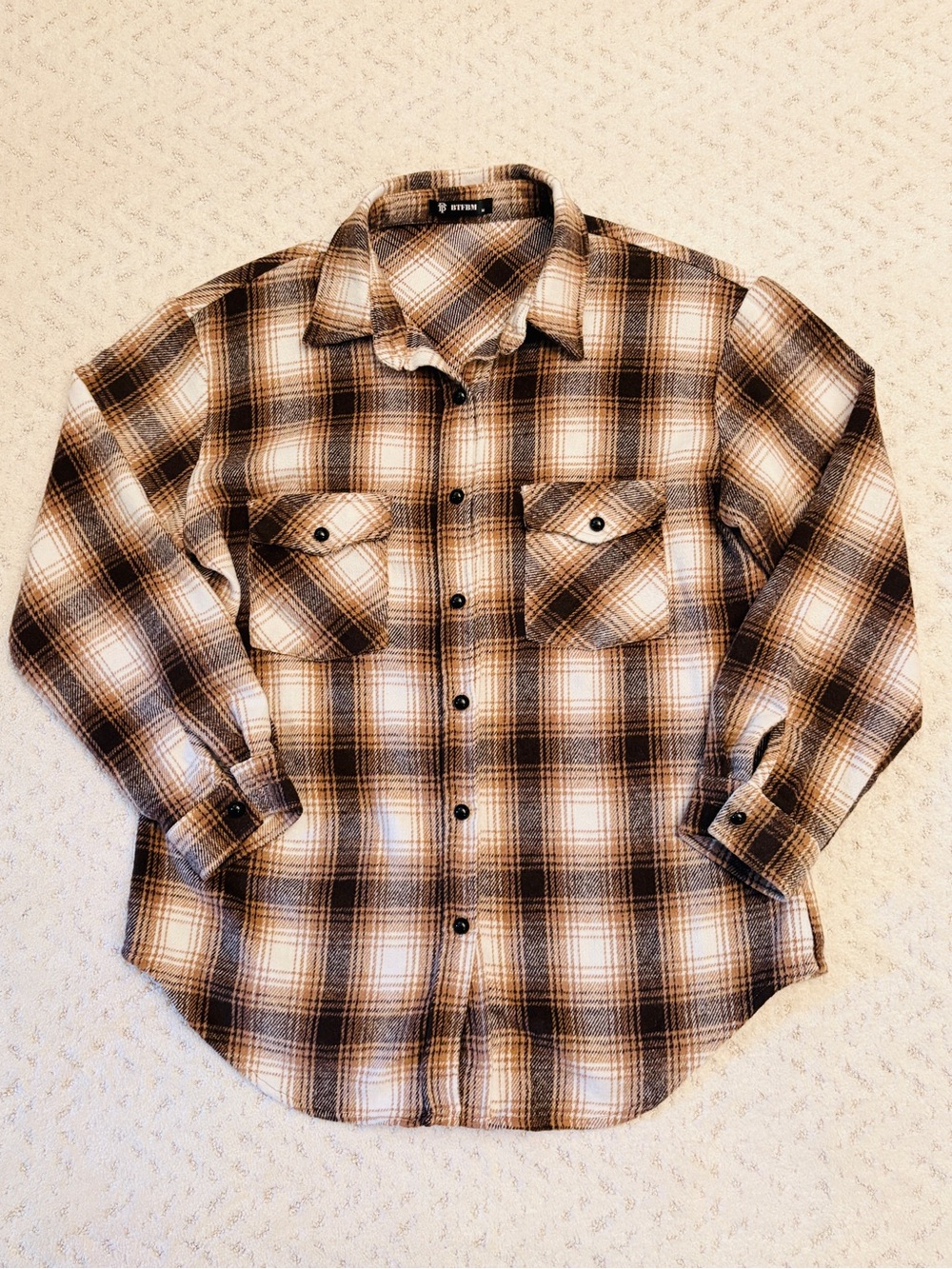 Brown Plaid Fleece Button Down Shirt Size M Warm Cozy Country Fall Fashion